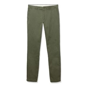 Pantalon chino vert foncé uni en twill de coton pour homme, coupe droite, confortable, prêt pour le travail, de haute qualité - Product Image 3