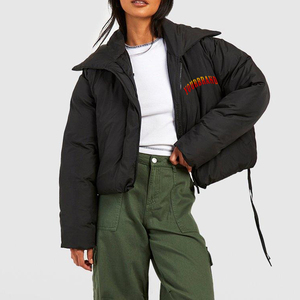 Veste matelassée pour femme en gros, 100 % coton, décontractée, manches longues, fermeture éclair, impression de logo personnalisée - Product Image 3