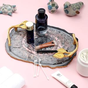 Elegant <b>Grey</b> Resin Multipurpose Tray in Rectangle Shape with Golden Handle Decorative Serving Platter for Kitchen, <b>Coffee</b> <b>Table</b> - Product Image 4