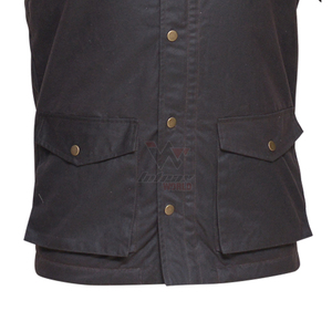 Vestes de chasse marron foncé en coton ciré à capuche coupe-vent pour activités de plein air, randonnée, tenue de terrain, vestes résistantes à l'eau personnalisables OEM - Product Image 3
