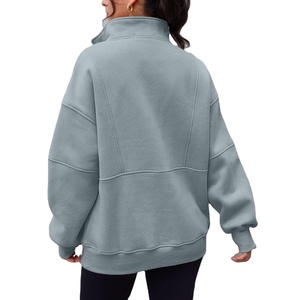 Sudadera Oversize para Mujer 2026 con Media Cremallera, Cuello Alto Simulado, Capucha Larga y Bolsillos de Seda - Product Image 4