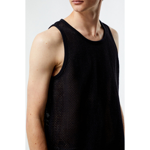 Men's Black <b>Mesh</b> Sleeveless Tank <b>Top</b> O-Neck Knitted Breathable Casual Wear - Product Image 4