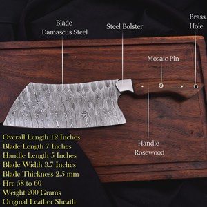 Juego de cuchillos de cocina de acero de Damasco de 5 piezas con mango de madera y hojas de filo recto para cocinar - Product Image 3