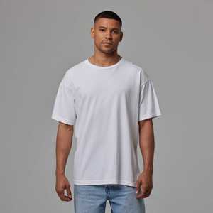 Camiseta blanca para hombre, blanca pura, lisa, sencilla, holgada, de corte oversized, manga corta, cuello redondo, básica. - Product Image 5