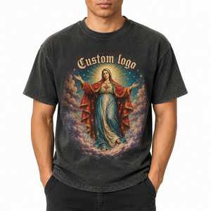 Camiseta Oversize para Hombre 100% Algodón con Gráfico de Corazón Sagrado Gótico, Diseño Artístico de Moda, Estampado DTG, Estilo Urbano, Ajuste Holgado y Tejido Pesado - Product Image 2