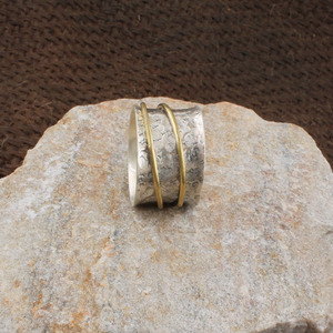 Wholesale 925 Sterling Silver Mixed Metal <b>Spinner</b> <b>Ring</b> Heavy Hammered Brass Wire Double <b>Spinner</b> Band Anti Anxiety Party Unisex - Product Image 1