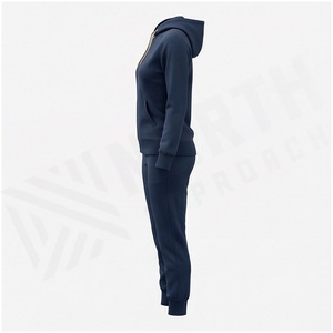 Conjunto Deportivo Azul Marino para Mujer, Sudadera con Capucha y Cierre Completo, Pantalones Jogger, Color Sólido, Poliéster y Algodón, Ropa Casual de Otoño - Product Image 3