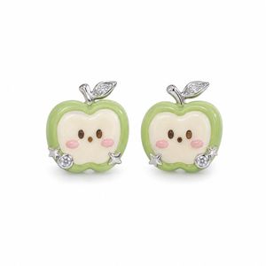 Minimalist Green Enamel Apple Stud <b>Earrings</b> with Custom Zircon Enamel Craft, Creative Piercing Studs for Shopify Sellers - Product Image 3