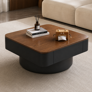 Modern European Design Durable <b>Square</b> Wooden <b>Coffee</b> <b>Table</b> <b>Black</b> Storage Base Rounded Corners Metal Frame for Living Room Office - Product Image 5