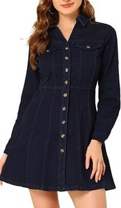 Robe chemise en jean pour femme, boutonnée, col rabattu, manches trois quarts, ceinturée, décontractée, pour tous les jours - Product Image 2