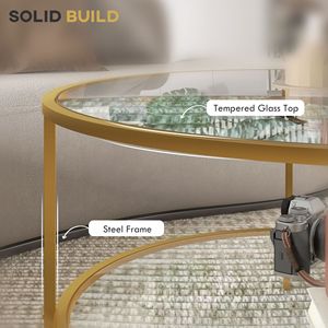 Modern 2-Tier <b>Round</b> <b>Side</b> <b>Table</b> with Tempered Glass Top and Steel Frame As Sofa End <b>Table</b> or Living Room Accent Furniture - Product Image 5