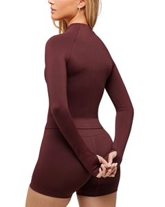 Chaqueta Deportiva Transpirable con Elasticidad en Cuatro Direcciones para Mujer, Media Cremallera, Corte Ajustado, Manga Larga, con Orificios para Pulgares, Ideal para Yoga y Ejercicio - Product Image 3