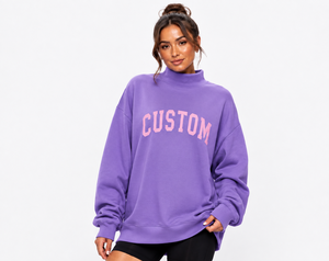 Best Quality Long Sleeves Oversized <b>Purple</b> Mock Neck Pullover Sweatshirt For Women's Applique Logo Autumn/Winter Casual Wear - Product Image 1