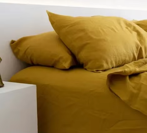 Ensemble de housse de couette en lin jaune uni, 3 pièces, lavable, literie pour la maison, style simple, ensembles de housses de couette - Product Image 4