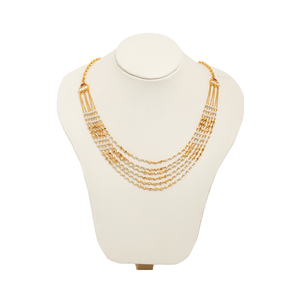 Elegant Five Layer Gold and Seed Pearl Rani Haar Necklace for Women Traditional Multi Strand Wedding Jewelry with <b>Ruby</b> Accents - Product Image 1