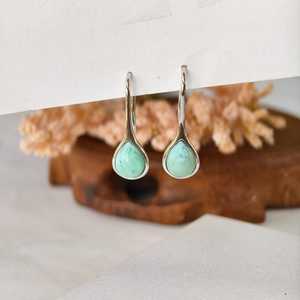 Sterling <b>Silver</b> Drop Larimar Dangle Earrings Moonstone Earrings Natural Gemstone Earrings Women Jewelry Gift - Product Image 1