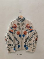 Veste bomber à col montant pour femme, manches trois quarts, broderie florale à la main, style hiver, tricotée 100% coton, design élégant