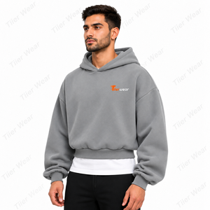 เสื้อฮู้ดดี้ครอปทรงใหญ่สำหรับผู้ชาย ปี 2026 ผ้าฝ้าย 100% หนัก 600 กรัม สีพื้น ทรงบ็อกซี่ ไม่มีเชือกผูก ฮู้ดใหญ่ ทรงโอเวอร์ไซส์ - Product Image 2