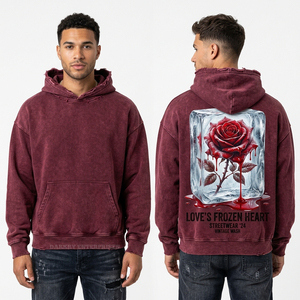 Sudadera con Capucha Rosa Brillante Personalizada con Lavado Ácido para Hombre, Diseño Gráfico de Graffiti Love, Estilo Urbano Oversize con Salpicaduras de Pintura, Forro Polar - Product Image 4