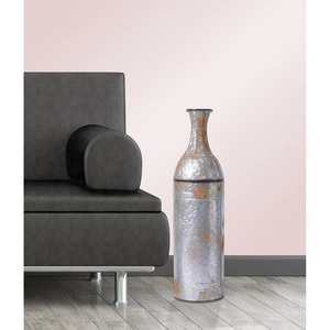 Vase de sol en acier galvanisé naturel brut fait main, design industriel, finition argentée, hauteur 39 cm, texture rustique, décoration - Product Image 4