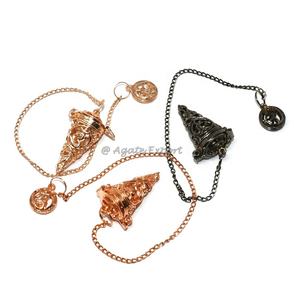 Vente en gros Pendule à cône en cage choco-reiki pour la guérison naturelle Pendules de radiesthésie en forme de cône doré Reiki Divination métaphysique - Product Image 3