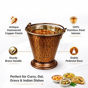 Manoj International Antique Hammered Gravy Bucket | Stainless Steel Interior & <b>Copper</b> Finish | 12cm Eco-Friendly Durable <b>Handle</b> - Product Image 2