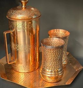 Copper <b>jug</b> set for luxury inspired water presentation water serving metal set with glasses durable reusable kitchen dining <b>drink</b> - Product Image 2