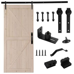 42 In. X 84 In. Unfinished Solid Spruce Wood Sliding Barn Door with 7FT Hardware Kit K Frame Handle-Requires Assembly - Product Image 1