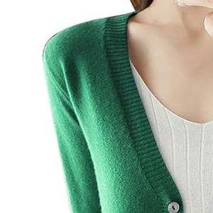 เสื้อคาร์ดิแกนไหมพรมสีเขียวสำหรับผู้หญิงแบบใหม่ แขนยาว คอวี สีพื้น ติดกระดุมด้านหน้า สไตล์ลำลอง สำหรับใส่ในฤดูใบไม้ร่วง - Product Image 2