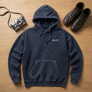 Custom <b>Navy</b> Blue Minimalist Logo Hoodie Men's Pullover <b>Sweatshirt</b> Casual Streetwear Hooded <b>Sweatshirt</b> OEM ODM - Product Image 4