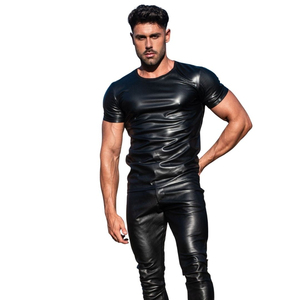 Pantalon moto noir taille haute pour homme en similicuir avec ceinture et braguette zippée, coupe slim, style clubwear - Product Image 2