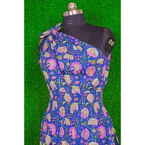 Robe midi moulante sexy à imprimé floral multicolore 100% coton respirant, à une épaule avec bouton, pour femme, décontractée, tendance, très vendue - Product Image 4