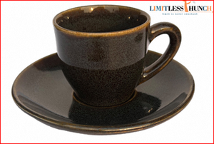 Tasse à café et soucoupe en porcelaine marron vintage, vaisselle en céramique émaillée réactive pour café et restaurant - Product Image 5