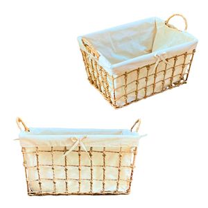 Panier de rangement de haute qualité en jacinthe d'eau naturelle, jonc de mer, rotin et bambou, avec cadre et doublure en coton pour l'organisation de la maison - Product Image 1
