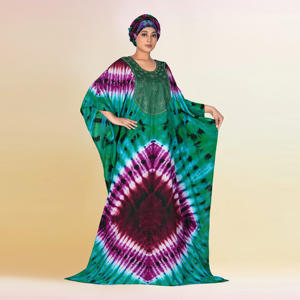 Kaftan Farasha en Rayonne Grande Taille à Motif Tie-Dye Abstrait Audacieux, Col Orné, Manches Fluides, Infroissable et Respirant - Product Image 3