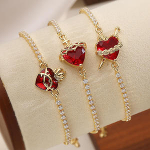 Bracelet tennis en moissanite taille cœur AMBER JEWELS, plaqué argent, unisexe, bijou romantique à breloque chrétienne, pour usage quotidien - Product Image 1