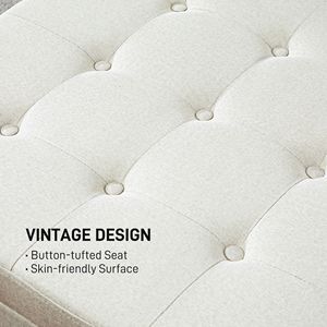 Sgabello Ottoman Rotondo Beige con Bottoni Trapuntati, Panca Contenitore con Coperchio Ribaltabile per Soggiorno, Ingresso, Camera da Letto - Product Image 5