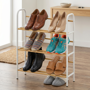 <b>Shoe</b> <b>Rack</b> Quality DIY <b>Storage</b> Shelf Furniture Wood-grain Finish Metal Modern Taiwan Manufacturer Home Wholesale Portable Entry - Product Image 1