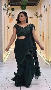 ผ้าซารีสำเร็จรูปผ้าจอร์เจตต์ฟูฟ่องแบบใหม่สำหรับนักออกแบบ - Product Image 2