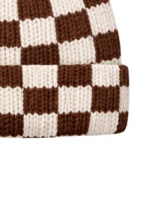 Gorro de punto personalizado con diseño de tablero de ajedrez marrón y blanco, gorro de invierno cálido con puño, gorro de punto acrílico suave, unisex, estilo urbano. - Product Image 4