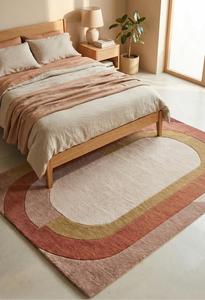 Tapis de sol contemporain à poils moyens 10-14 mm, motif abstrait, en laine tuftée à la main, antidérapant, couleur ivoire, terre cuite, moutarde, le plus vendu - Product Image 2