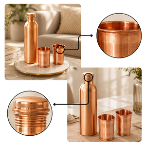 Pure Copper Water Bottle Set with 2 Glasses |Ayurvedic Drinking Bottle Leakproof Copper Storage Bottle Health Wellness Drinkware - Product Image 4