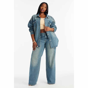 UNIZA <b>Women's</b> Oversized Washed Denim <b>Jacket</b> Long Sleeve Turn Down Collar Button Loose Trucker Coat Winter Casual - Product Image 4