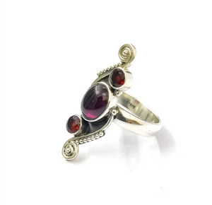 Wholesale Luxury Red <b>Garnet</b> Gemstone 925 Sterling <b>Silver</b> <b>Ring</b> Textured Spiral Pattern Trendy Boho Women Jewelry Accessory - Product Image 2