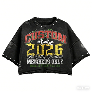 Ensemble Crop Top Imprimé et Short en Jean Personnalisé 2026 pour Homme – Style Urbain Estival, Col Rond, Tenue en Coton Tricoté - Product Image 3