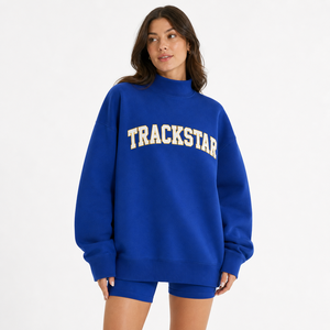 Sudadera de cuello alto estilo universitario Trackstar azul cobalto para mujer, de algodón polar oversize, con bordado personalizado, estilo urbano TSI-MN-001 - Product Image 1