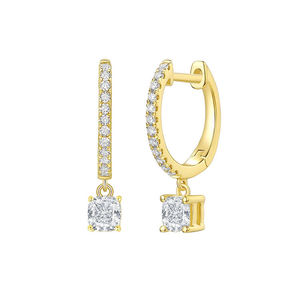 Pendientes de Aro de Oro Amarillo Real de 10k con Diamante Cultivado en Laboratorio de Corte Cojín, Joyería Elegante para Boda y Compromiso para Mujer, Diseño Moderno, Regalo - Product Image 1
