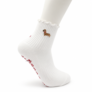 Custom Embroidery Logo Non-Slip Ruffle Yoga Socks Silicone Pilates Grip Socks <b>Thick</b> Crew Knitted Sports Socks for Pilates Studio - Product Image 1