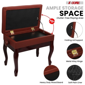 Heavy Duty Adjustable Piano <b>Bench</b> with 3" <b>Padded</b> Cushion and Storage Wooden Musician Stool - Product Image 4