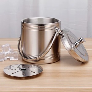 Assured Quality Stainless Steel <b>Ice</b> Bucket With Lid And Strainer Modern Design Double Wall Party Beverage <b>Cooler</b> Round Shape - Product Image 1